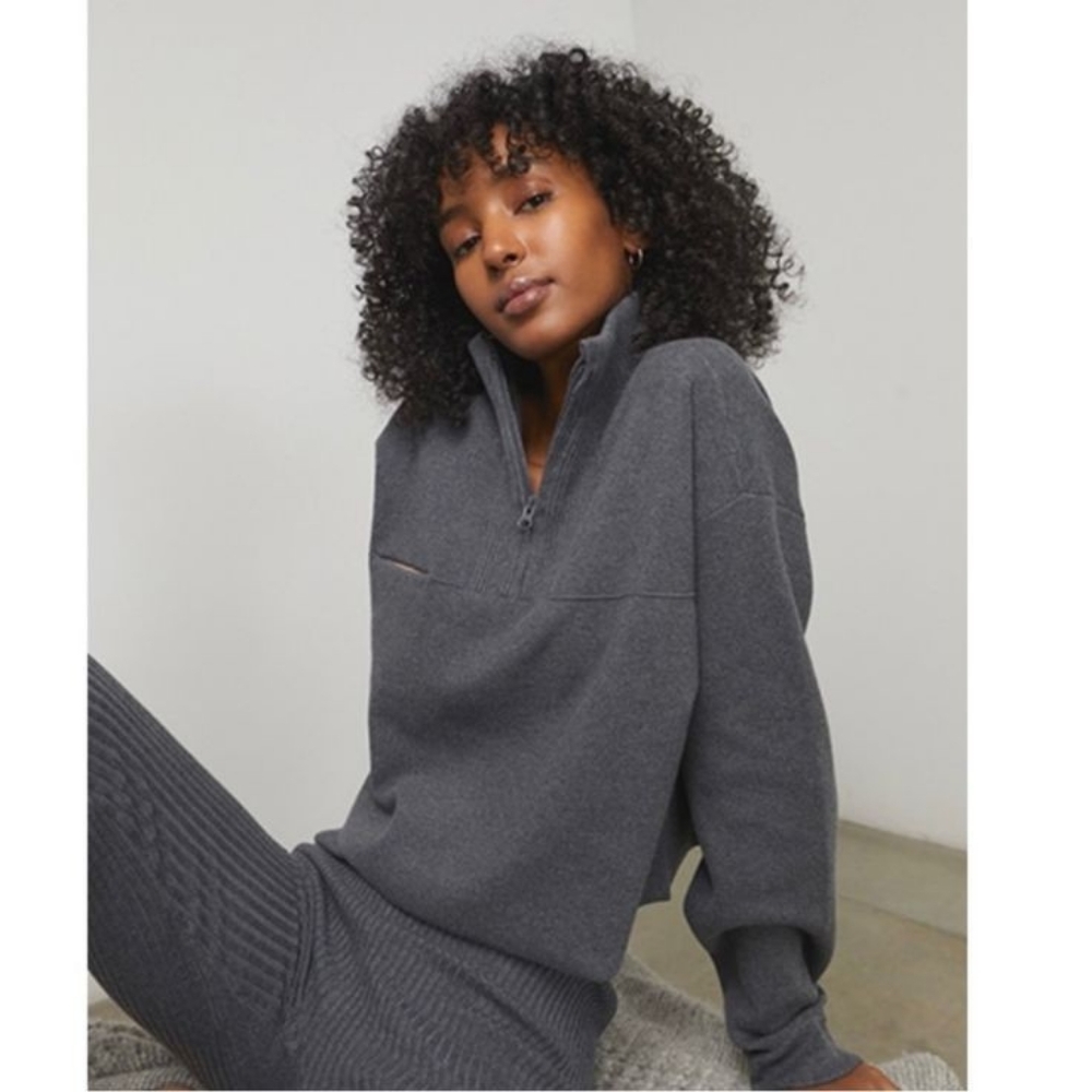 Lunya Half Zip Crop Sweater, Heather Grey, Sz Med